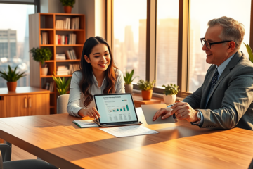 A diverse group of entrepreneurs discussing business funding options in a modern office setting.