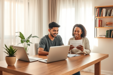 A person using a laptop to apply for a 100% online and reliable loan from home.