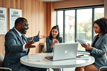 A visual representation of a person happily receiving a loan approval notice.