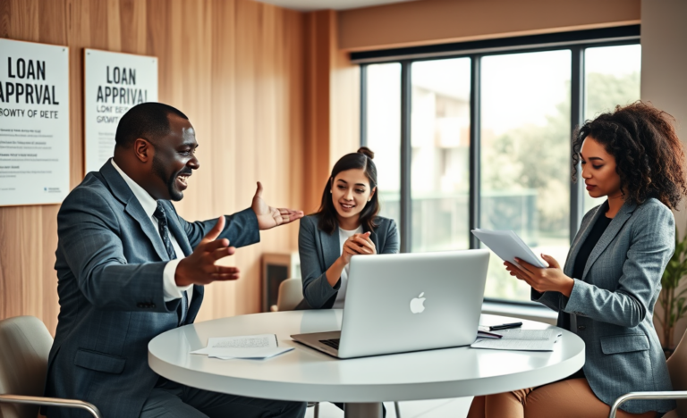 A visual representation of a person happily receiving a loan approval notice.