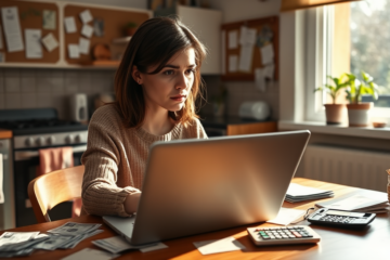 A person reviewing documents and calculating expenses for an emergency loan.