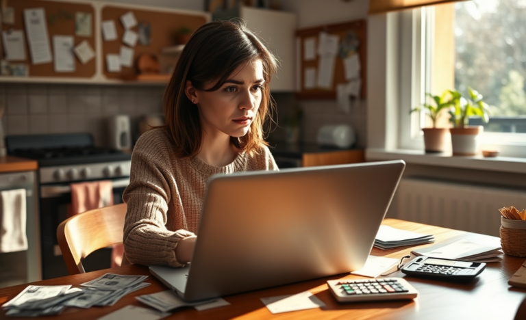 A person reviewing documents and calculating expenses for an emergency loan.
